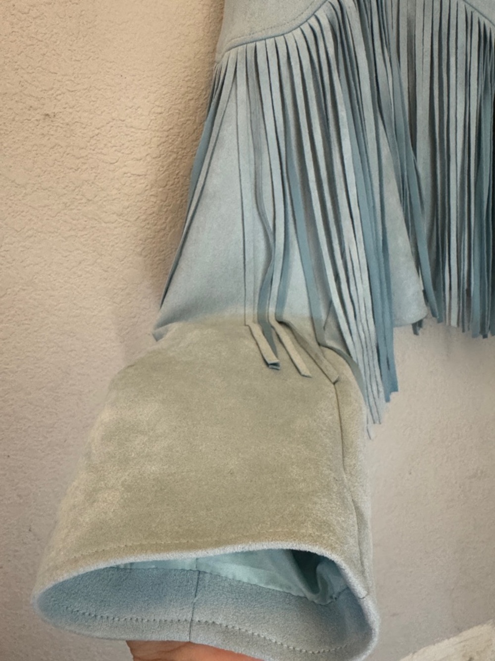 Pastel Blue  Faux Suede Fringe  Jacket - Picture 7 of 8